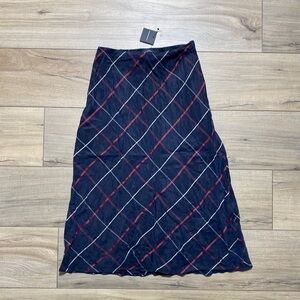 Club Monaco Women's Plaid Bias Skirt Size 00 Navy Blue Red‎ Cream